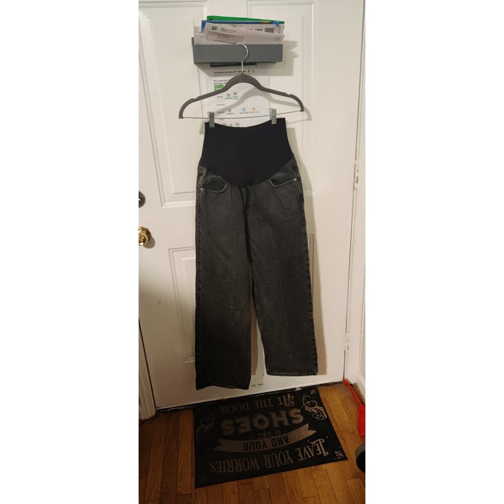 Old Navy Full Panel Maternity Wide Leg Jeans Distressed Black Size 4 Minimalist
